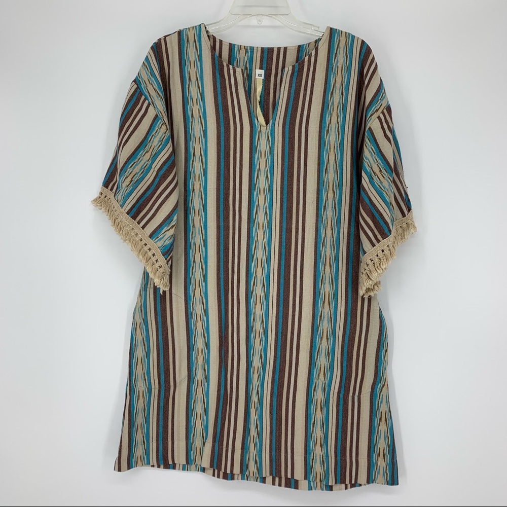Uncle Frank Striped Flared Fringe Sleeve Dress XS